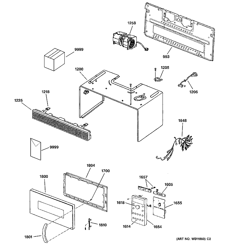 DOOR, CONTROLS, GRILLE & CASE Diagram and Parts List for SCA2001BSS03  General Electric Microwave