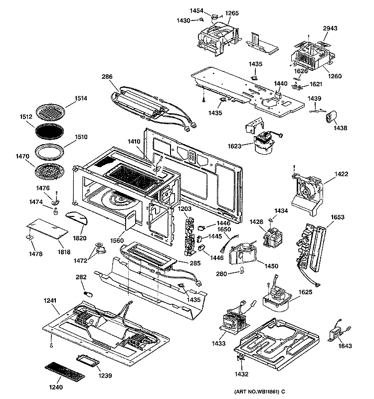 UNIT PARTS Diagram and Parts List for SCA2001BSS03  General Electric Microwave