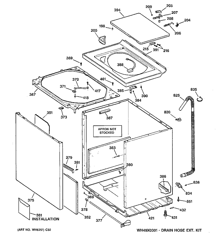 CABINET, COVER & FRONT PANEL Diagram and Parts List for WWSE6260B1CC  General Electric Washer