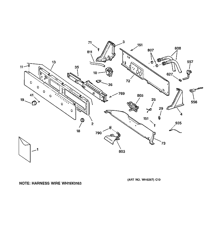 CONTROLS & BACKSPLASH Diagram and Parts List for WWSE5200B1CC  General Electric Washer