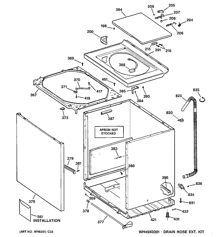 CABINET, COVER & FRONT PANEL Diagram and Parts List for WWSE5200B1CC  General Electric Washer