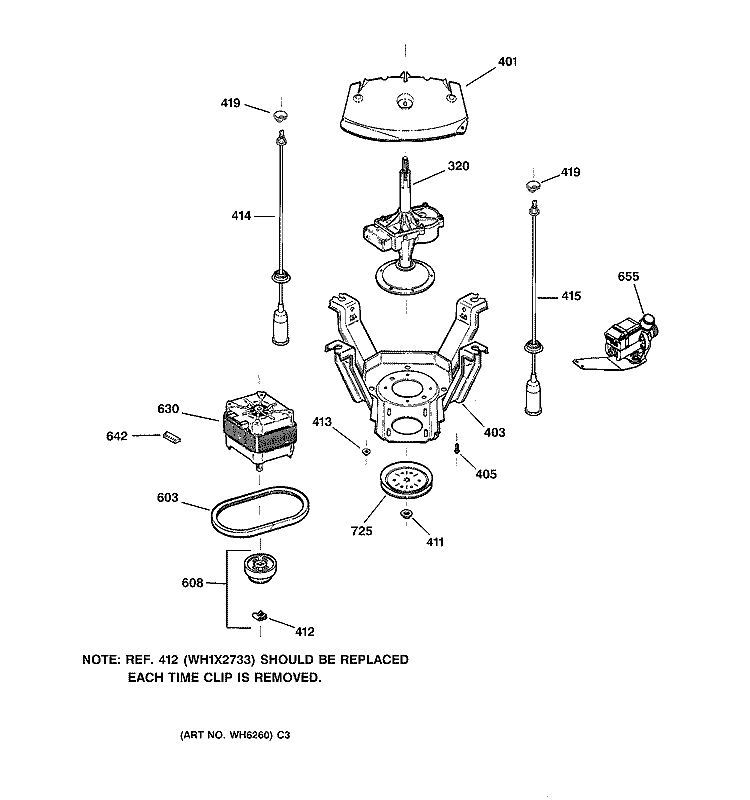SUSPENSION, PUMP & DRIVE COMPONENTS Diagram and Parts List for WWSE5200B1CC  General Electric Washer