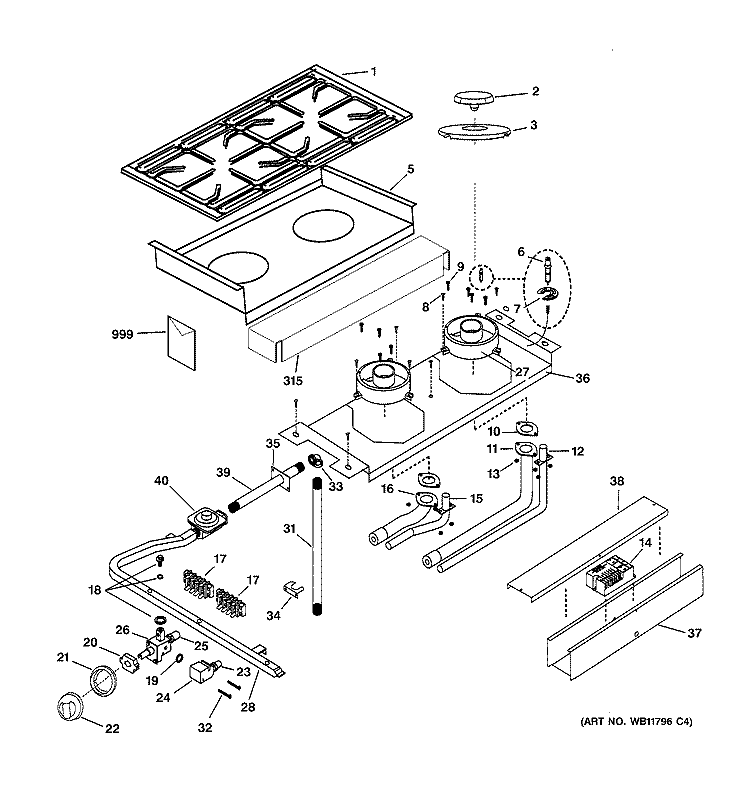 COOKTOP & BURNER PARTS Diagram and Parts List for ZDP30L4D1SS  General Electric Range