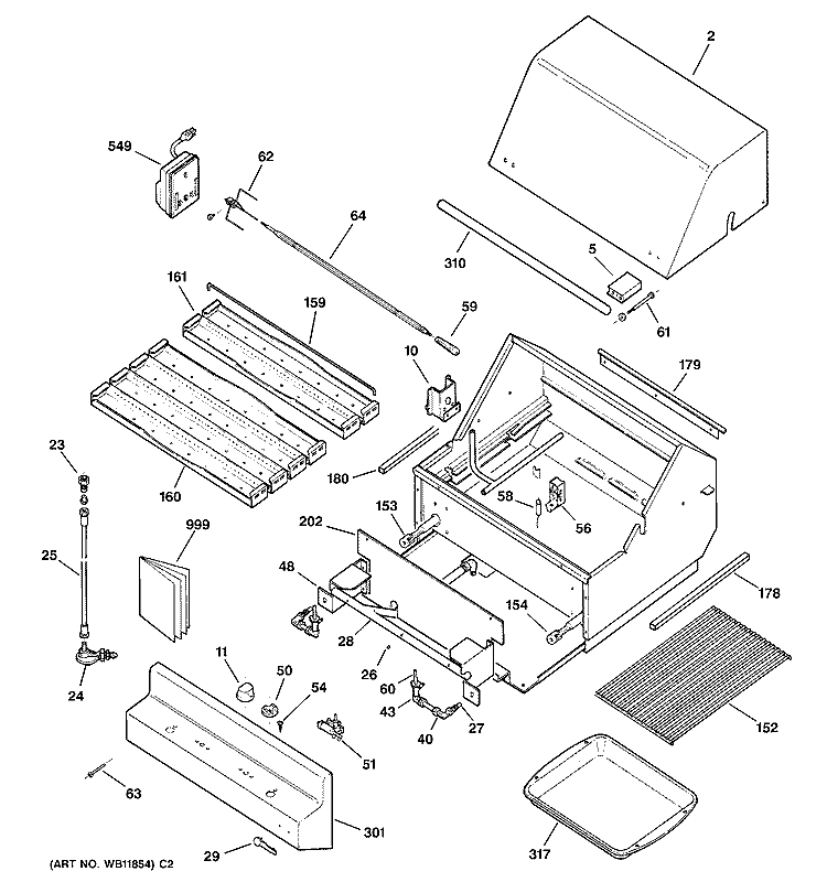 GAS GRILL Diagram and Parts List for ZGG24L20B2SS  General Electric Grill