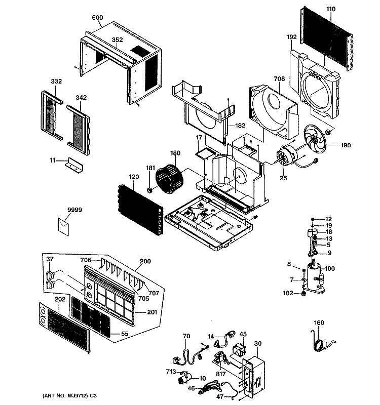 ROOM AIR CONDITIONER Diagram and Parts List for AGN05LBG1  General Electric Air Conditioner