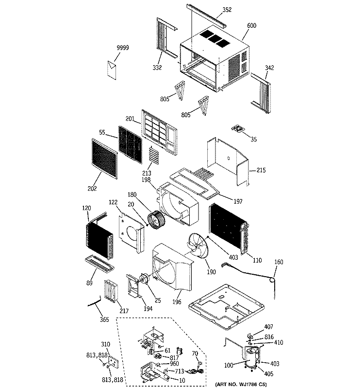 ROOM AIR CONDITIONER Diagram and Parts List for ASV18DBS2  General Electric Air Conditioner
