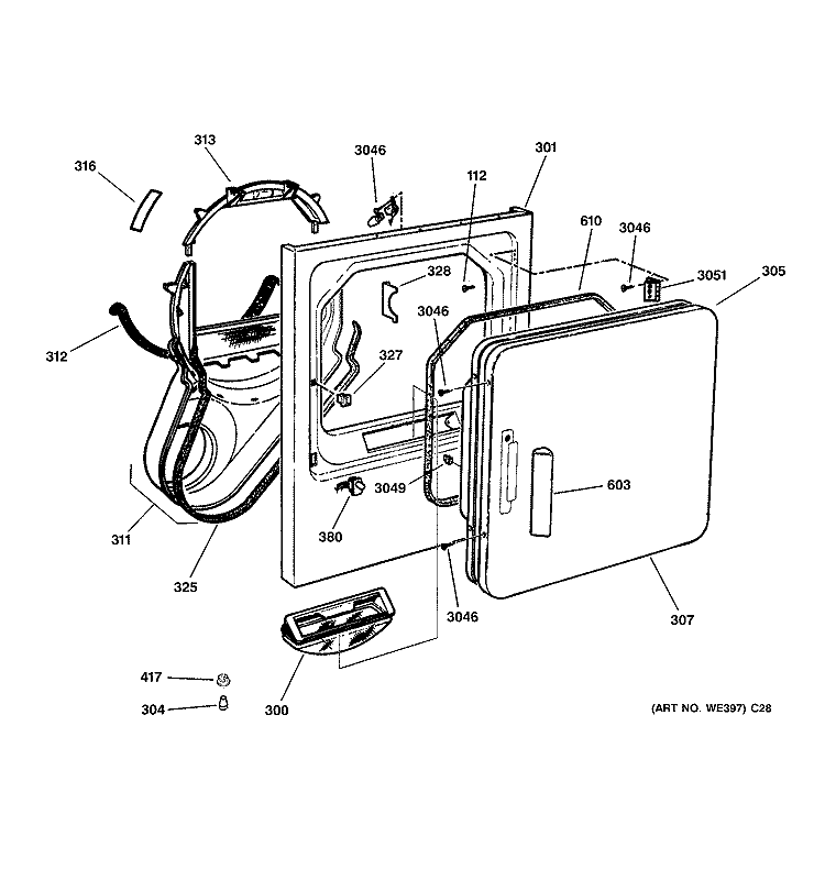 FRONT PANEL & DOOR Diagram and Parts List for DPXR483GA2WW  General Electric Dryer