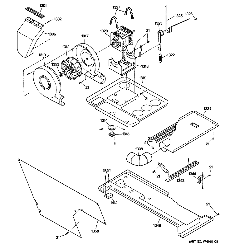 DRYER MOTOR, BLOWER & BELT Diagram and Parts List for WSM2700WCWWW  General Electric Washer Dryer Combo