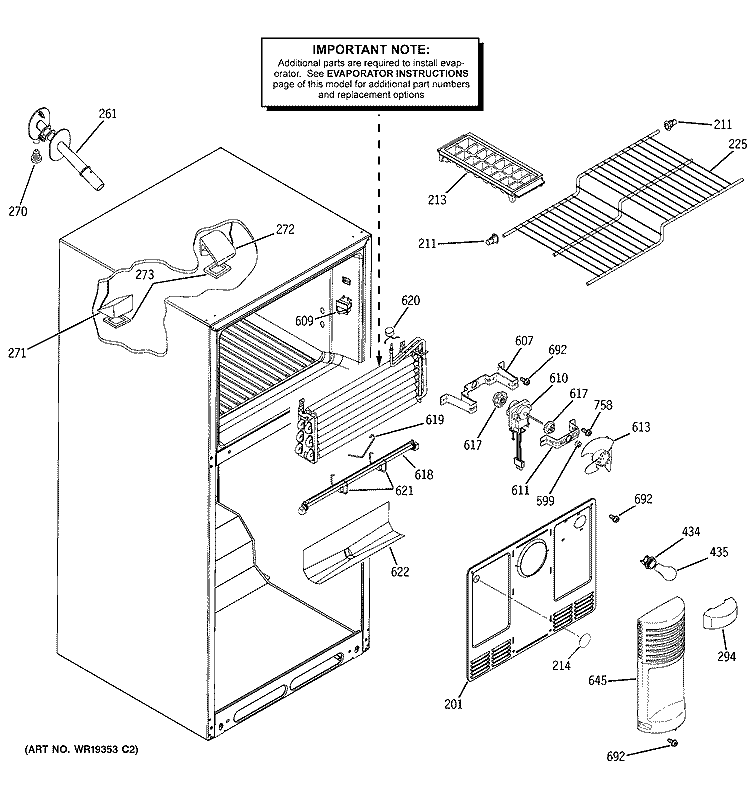 FREEZER SECTION Diagram and Parts List for ETS19XBPARWW  General Electric Refrigerator