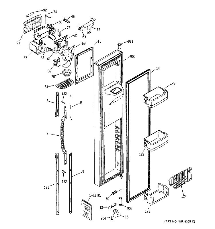 FREEZER DOOR Diagram and Parts List for GSS25PSMFBS  General Electric Refrigerator