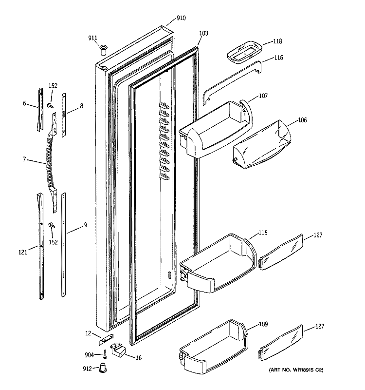 FRESH FOOD DOOR Diagram and Parts List for GSS25PSMFBS  General Electric Refrigerator