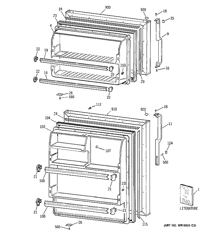 DOORS Diagram and Parts List for GTS18ABMFLWW  General Electric Refrigerator