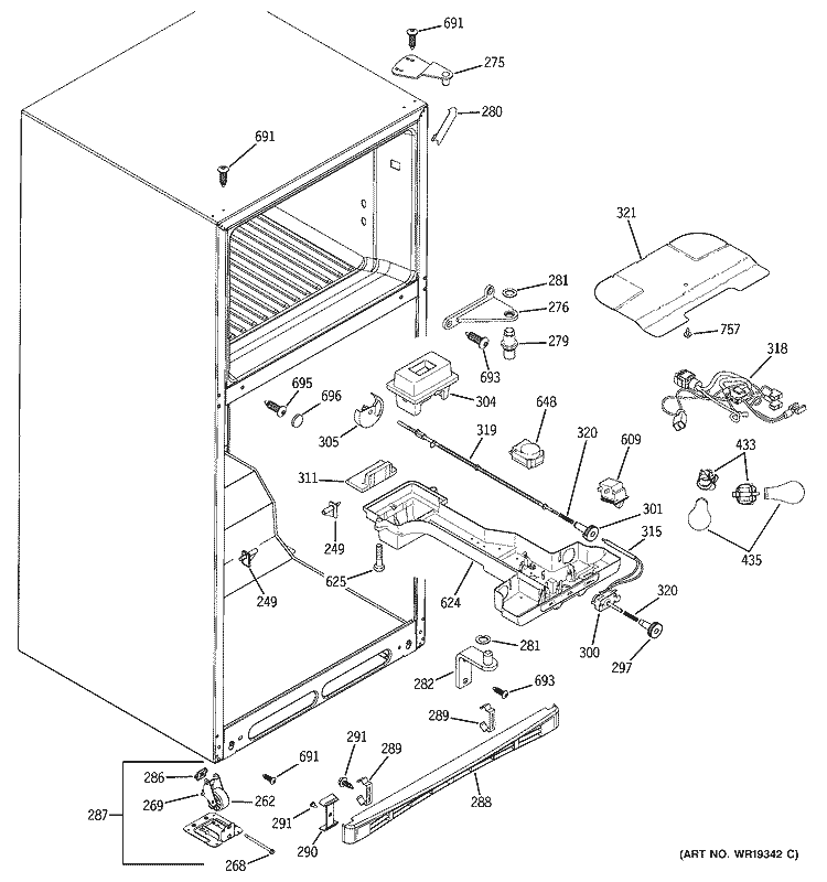 FRESH FOOD SECTION Diagram and Parts List for GTS19QBPARBB  General Electric Refrigerator