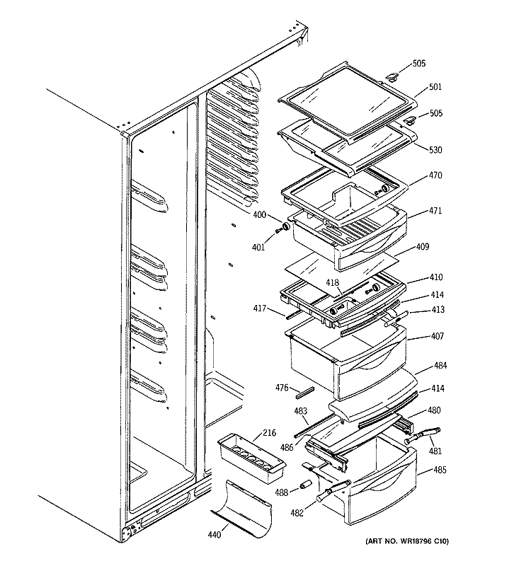FRESH FOOD SHELVES Diagram and Parts List for PSG25MIMFCBB  General Electric Refrigerator