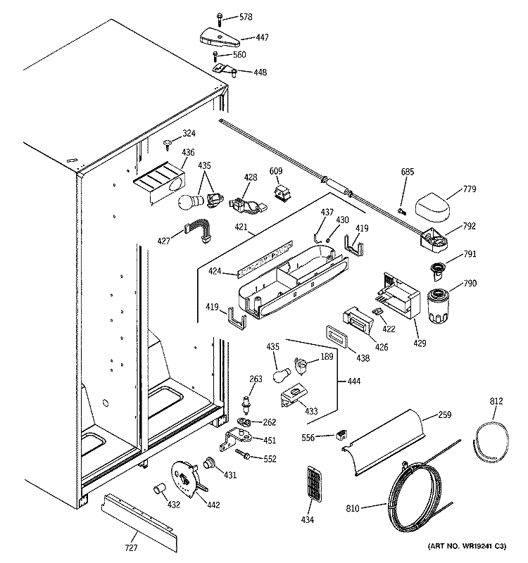 FRESH FOOD SECTION Diagram and Parts List for SSS25SGPASS  General Electric Refrigerator
