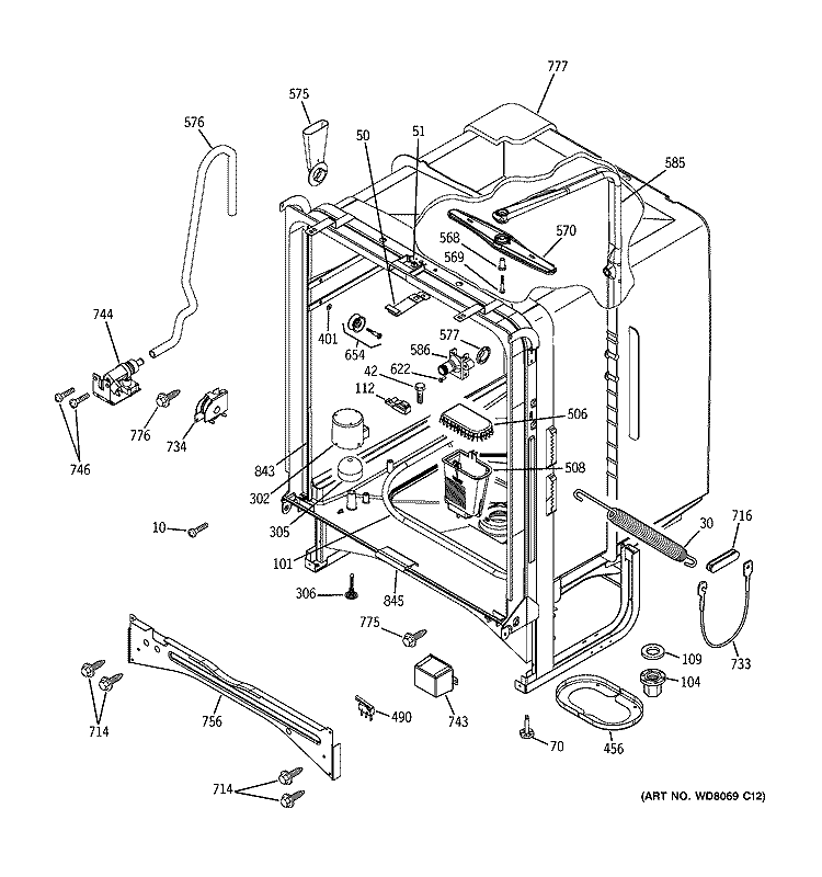 BODY PARTS Diagram and Parts List for GSD6360J00SS  General Electric Dishwasher