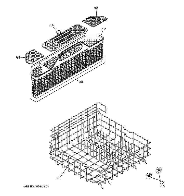 LOWER RACK ASSEMBLY Diagram and Parts List for GSD6360J00SS  General Electric Dishwasher