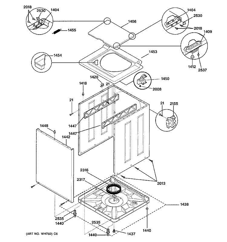 WASHER LOWER CABINET & TOP Diagram and Parts List for WSM2780WDWWW  General Electric Washer Dryer Combo