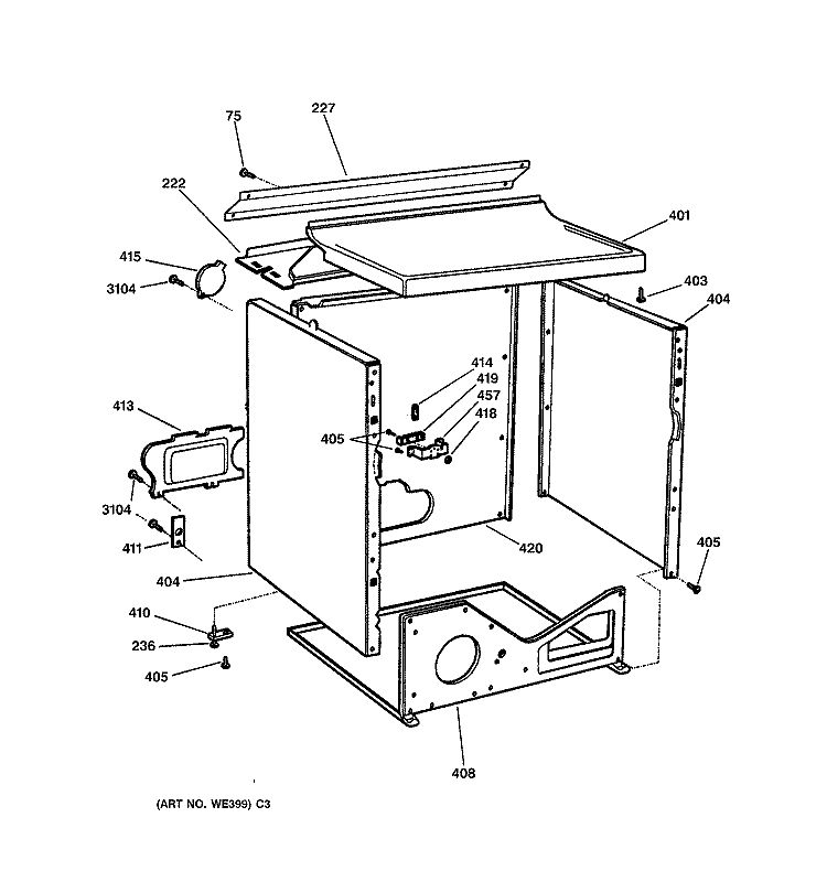 CABINET Diagram and Parts List for DPSR475EW0AA  General Electric Dryer