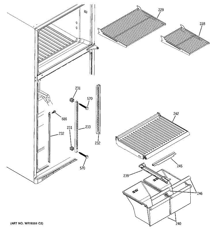 FRESH FOOD SHELVES Diagram and Parts List for GTS18CCPARWW  General Electric Refrigerator