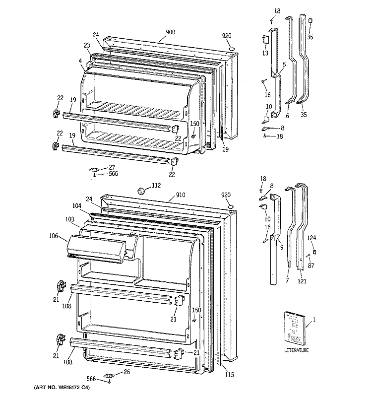 DOORS Diagram and Parts List for TBX16SAYCRWH  General Electric Refrigerator