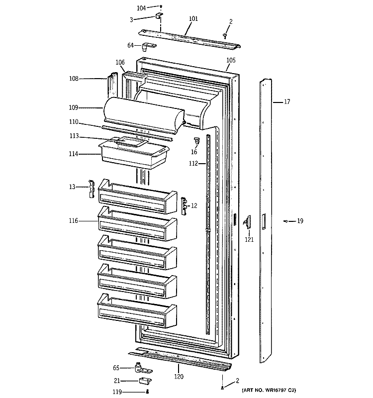 FRESH FOOD DOOR Diagram and Parts List for BISW42EKB  General Electric Refrigerator
