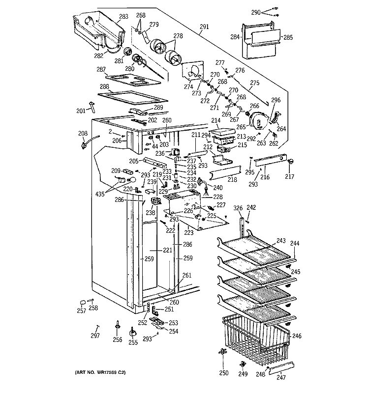 FREEZER SECTION Diagram and Parts List for BISW42EKB  General Electric Refrigerator