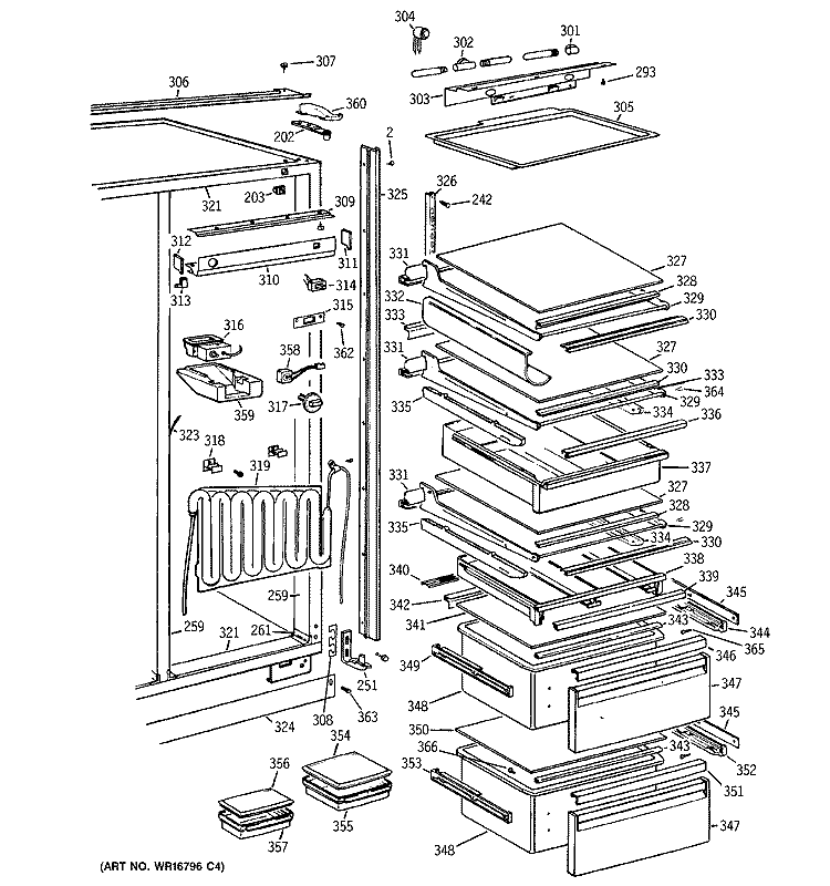 FRESH FOOD SECTION Diagram and Parts List for BISW42EKB  General Electric Refrigerator