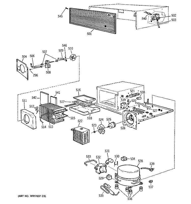 UNIT PARTS Diagram and Parts List for BISW42EKB  General Electric Refrigerator