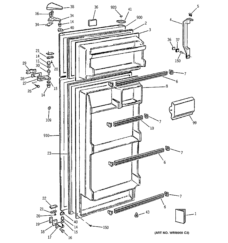 DOORS Diagram and Parts List for GTS12BBMBRWW  General Electric Refrigerator