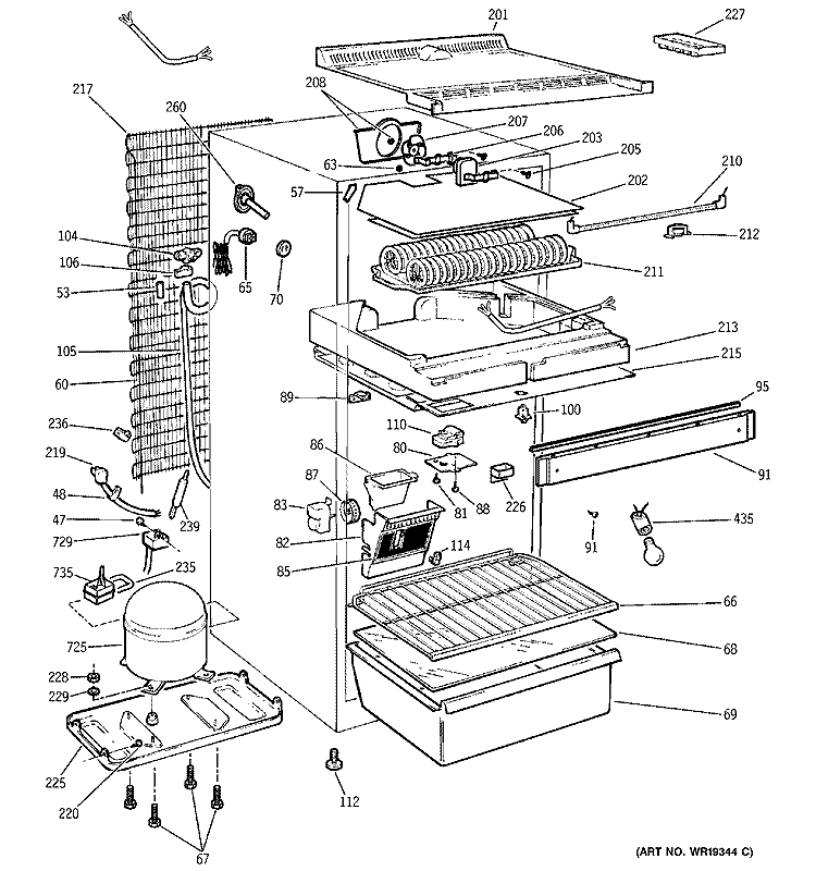 CABINET Diagram and Parts List for GTS12BBMBRWW  General Electric Refrigerator