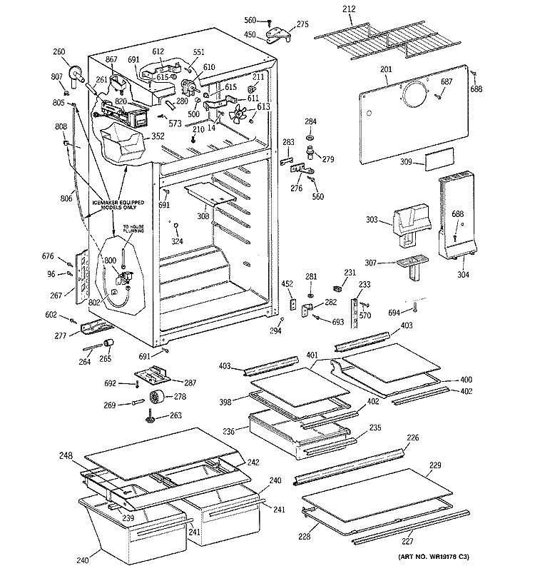 CABINET Diagram and Parts List for GTT18HCMFRCC  General Electric Refrigerator