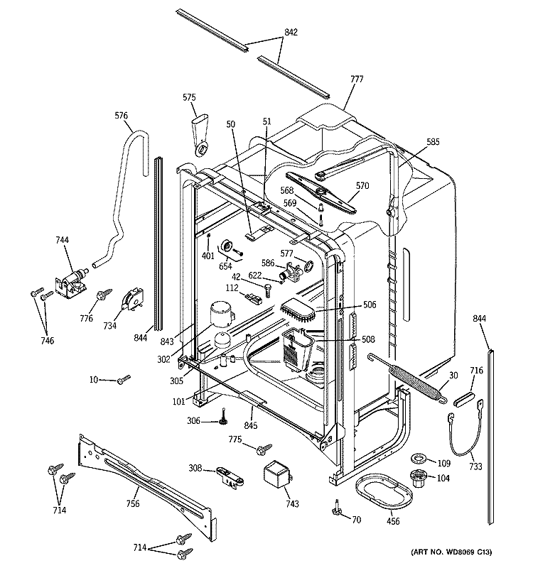 BODY PARTS Diagram and Parts List for PDW7800J00CC  General Electric Dishwasher