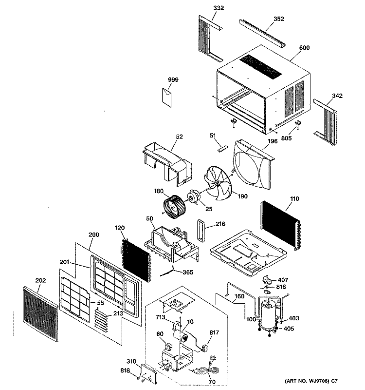ROOM AIR CONDITIONER Diagram and Parts List for ASV06LBS1  General Electric Air Conditioner
