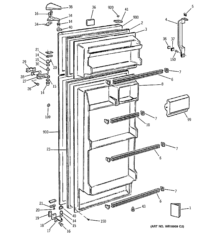 DOORS Diagram and Parts List for GTS12BBMBRCC  General Electric Refrigerator