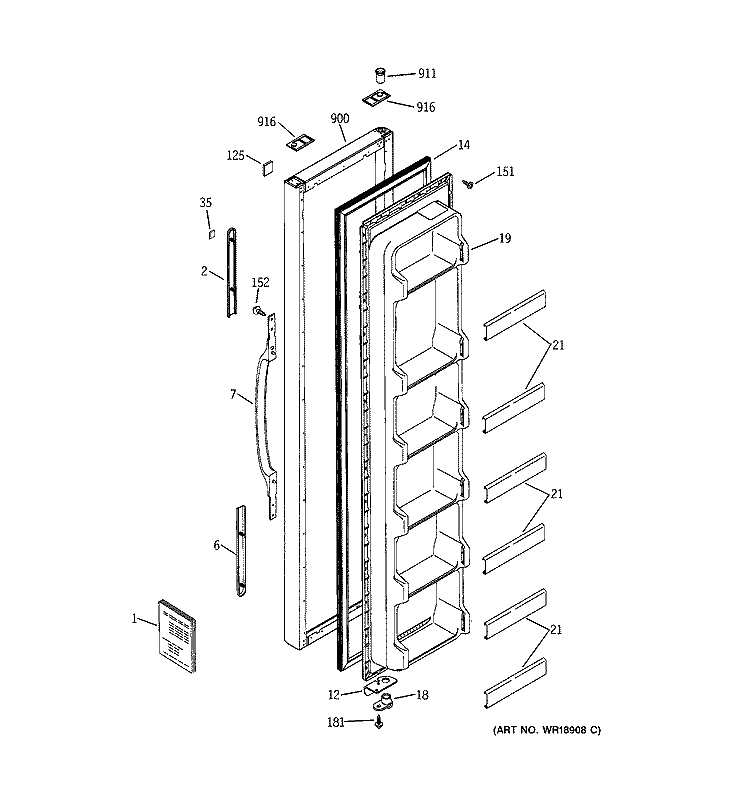 FREEZER DOOR Diagram and Parts List for RSG22IBMBFWW  General Electric Refrigerator