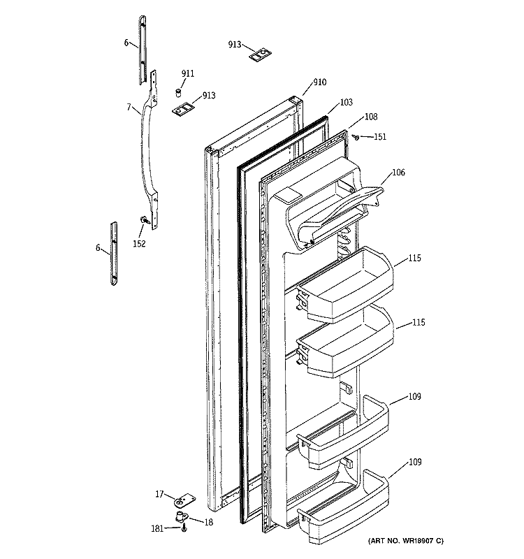 FRESH FOOD DOOR Diagram and Parts List for RSG22IBMBFWW  General Electric Refrigerator