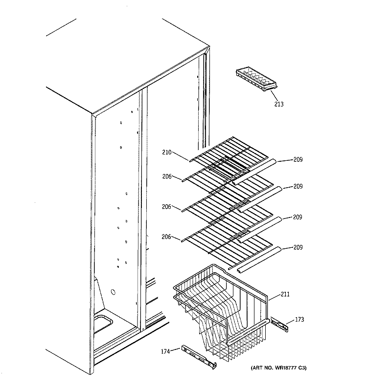 FREEZER SHELVES Diagram and Parts List for RSG22IBMBFWW  General Electric Refrigerator