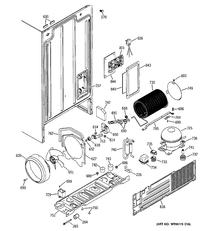 SEALED SYSTEM & MOTHER BOARD Diagram and Parts List for RSG22IBMBFWW  General Electric Refrigerator