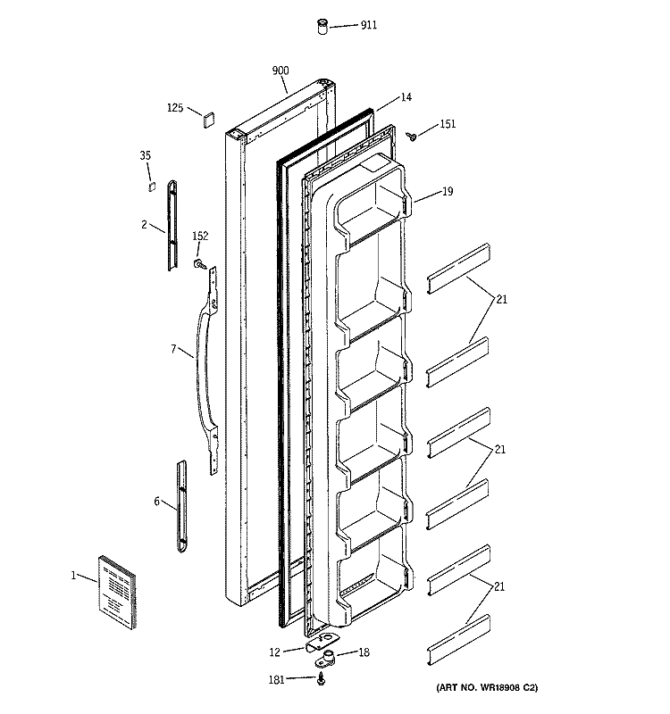 FREEZER DOOR Diagram and Parts List for RSG22IBMDFWW  General Electric Refrigerator