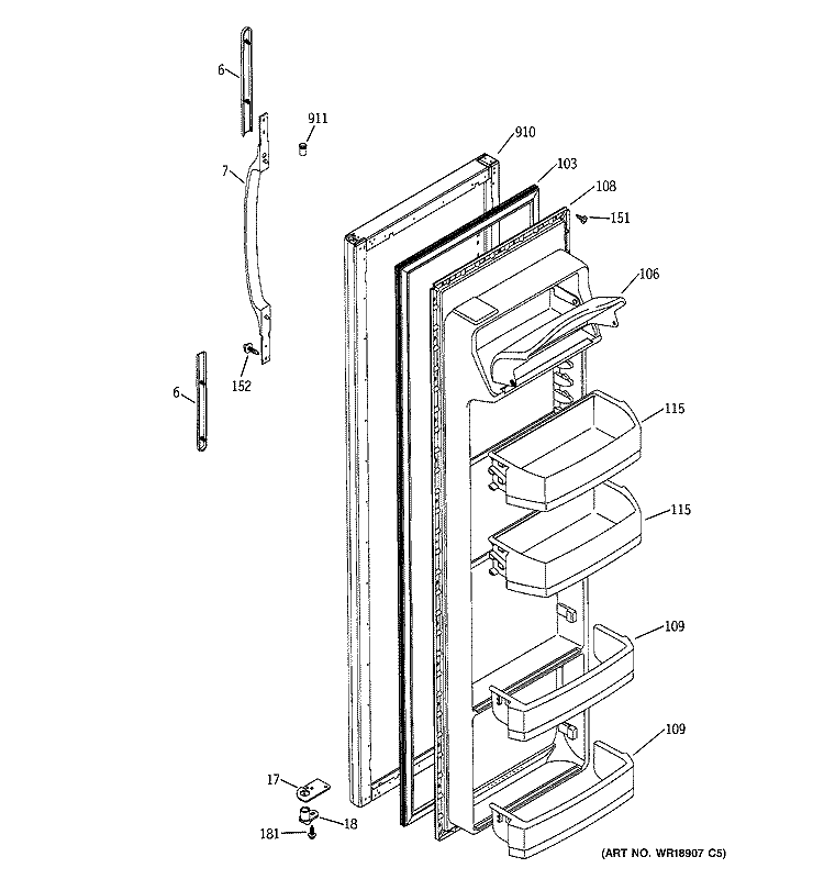 FRESH FOOD DOOR Diagram and Parts List for RSG22IBMDFWW  General Electric Refrigerator