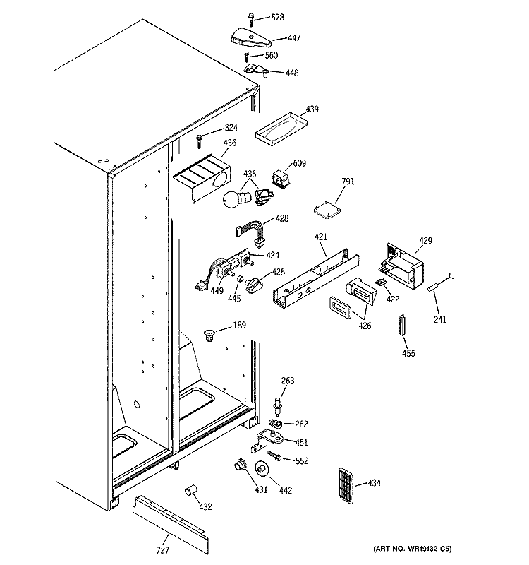 FRESH FOOD SECTION Diagram and Parts List for RSG22IBMDFWW  General Electric Refrigerator