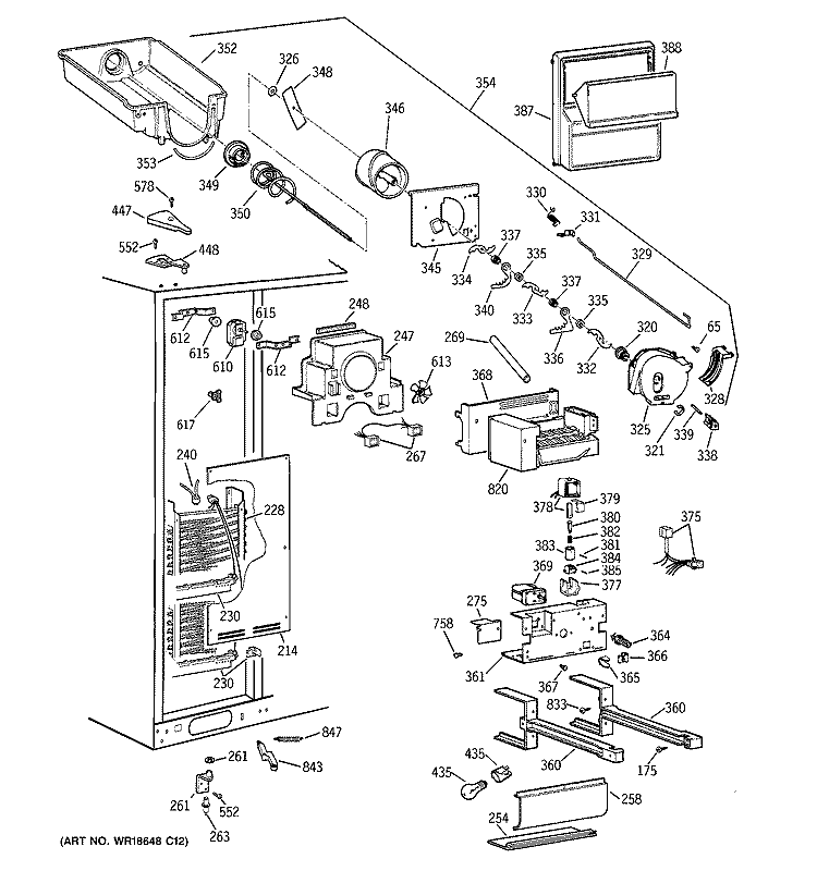 FREEZER SECTION Diagram and Parts List for MSK28DHDAWW  General Electric Refrigerator