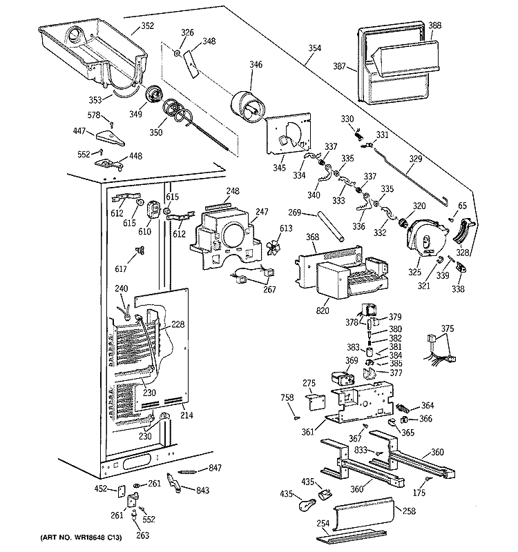 FREEZER SECTION Diagram and Parts List for MSK28DHDBWW  General Electric Refrigerator