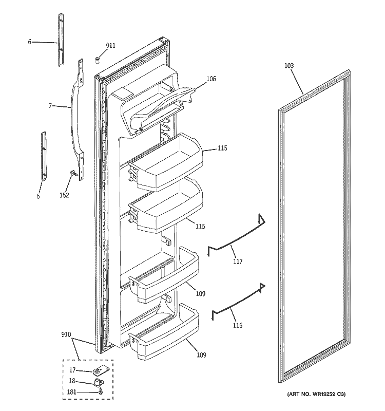 FRESH FOOD DOOR Diagram and Parts List for RSG25KEPAFWW  General Electric Refrigerator