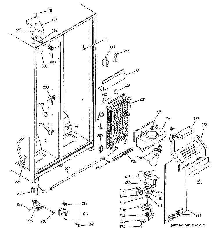 FREEZER SECTION Diagram and Parts List for RSG20IDPAFWH  General Electric Refrigerator