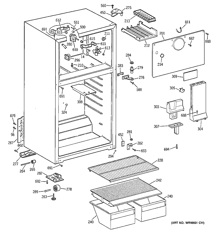 CABINET Diagram and Parts List for HTF16BBMERWW  Hotpoint Refrigerator