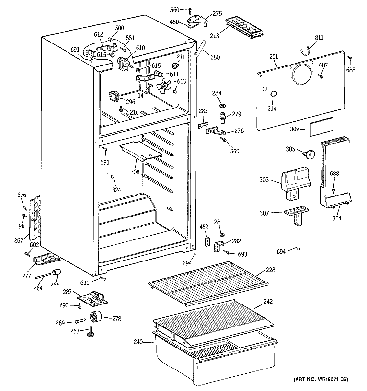 CABINET Diagram and Parts List for HTR15ABMERCC  Hotpoint Refrigerator