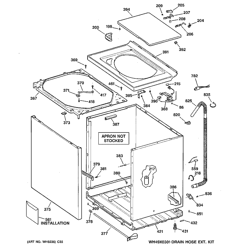 CABINET, COVER & FRONT PANEL Diagram and Parts List for VBXR1090B4CC  Hotpoint Washer