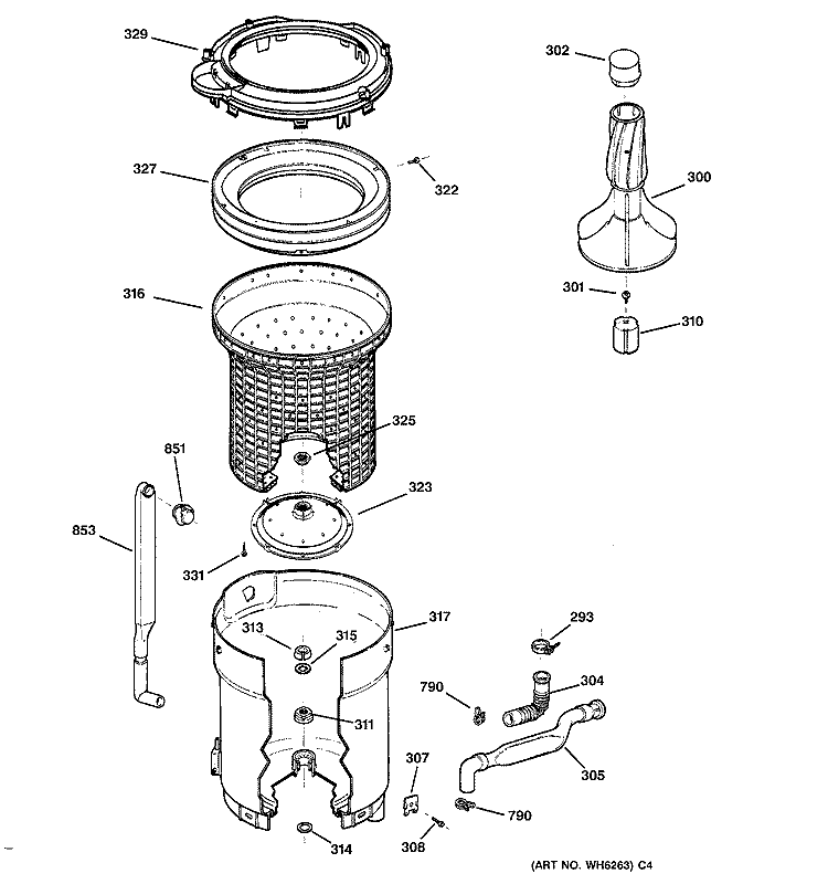 TUB, BASKET & AGITATOR Diagram and Parts List for VBXR1090B4CC  Hotpoint Washer